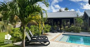 Front view of two-bedroom villa at Palm Tree Villas in Arorangi