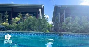 Private garden and pool area at Palm Tree Villas Rarotonga