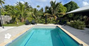 Private garden and pool area at Palm Tree Villas Rarotonga