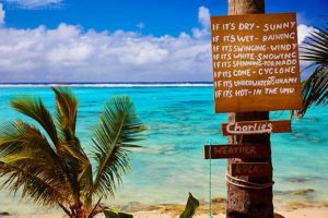 Beach with weather sign